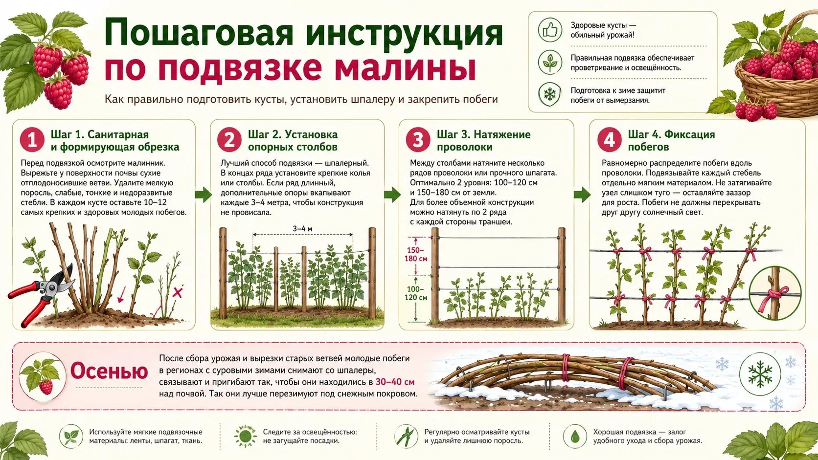 Обрезка малины после плодоношения в июле: пошаговая схема для начинающих