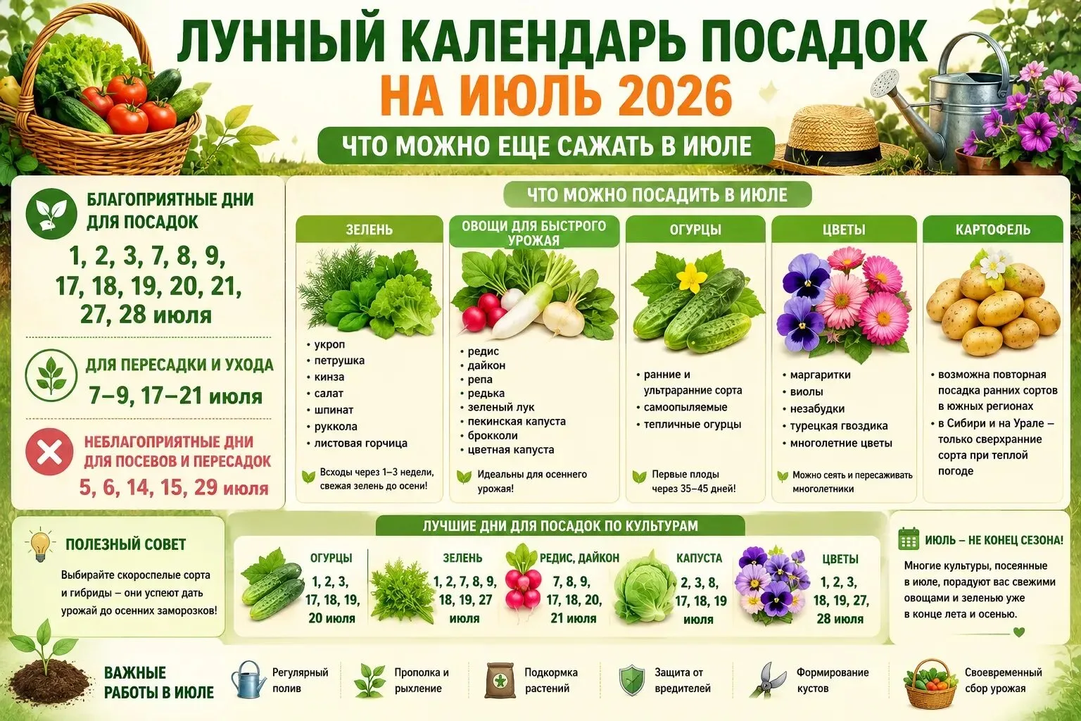 Что посадить в июле на освободившиеся грядки: сидераты и скороспелые культуры